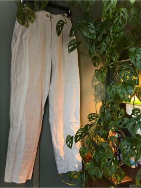 Woman’s Light Beige Linen Trousers— Relaxed Tailored Fit